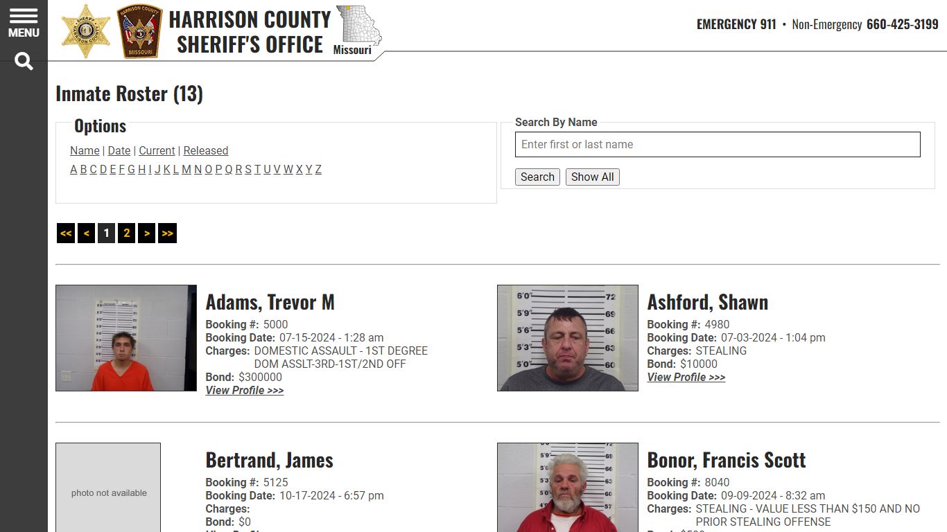 Inmate Roster - Current Inmates - Harrison County MO Sheriff